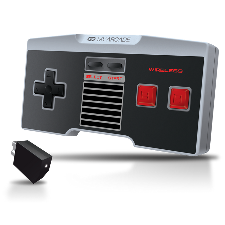 Front view of GamePad Classic wireless controller with wireless dongle for NES Classic Edition®